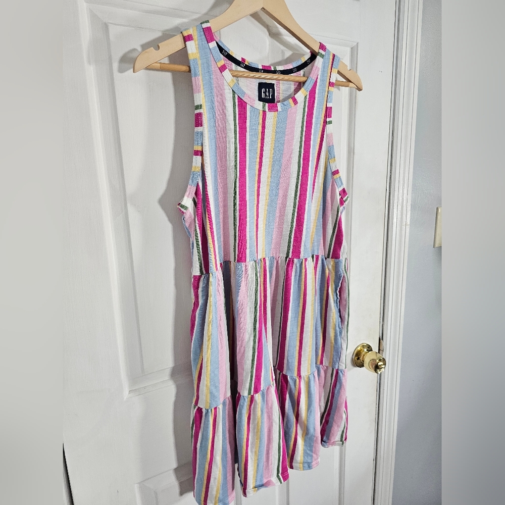 Gap Women's Summer Dress Sleeveless Multi Stripe Print Midi Size L